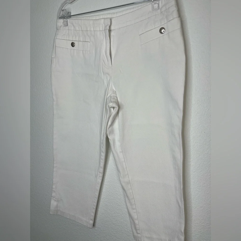 Cato White Textured Fabric Button Zipper Capris Summer Casual